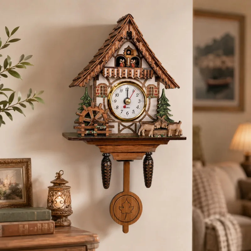 Resin Art Wall Clock - Cuckoo Wall Clock Vintage Wooden Silent