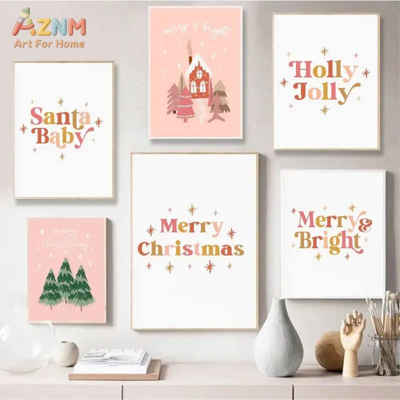 Resin Art Letters - AZNM Pastel Pink Christmas Letter House