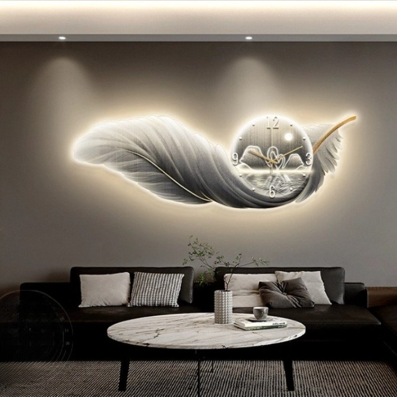 Resin Art Wall Clock - Nordic Luxury Wall Clock LED Feather