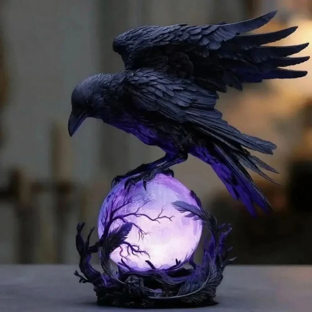 Gothic Raven LED Lamp Sculptur - đánh giá và giá Resin Art Lamp