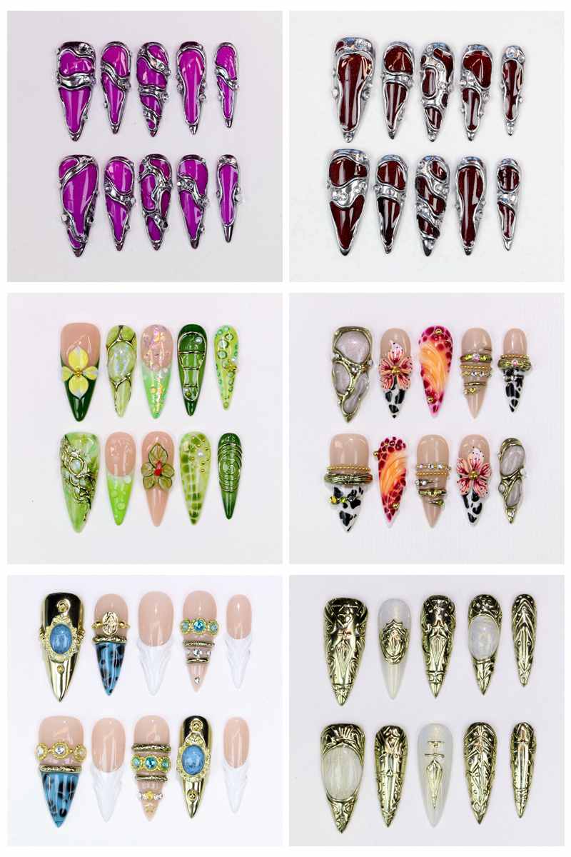 10Pcs Long Stiletto Press-On N - đánh giá và giá Resin Art Design